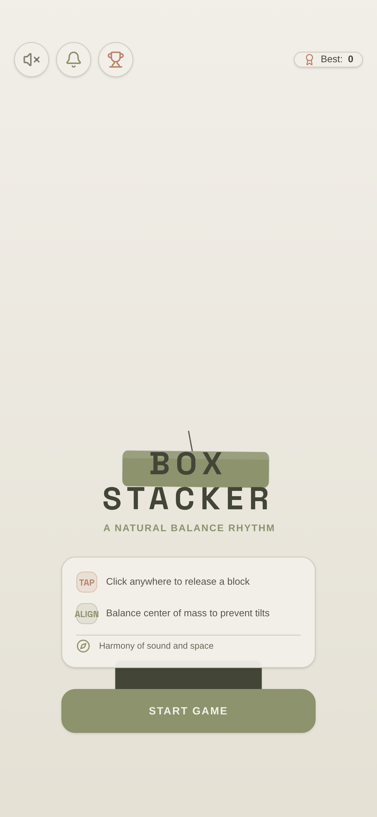 Box Stacker start screen